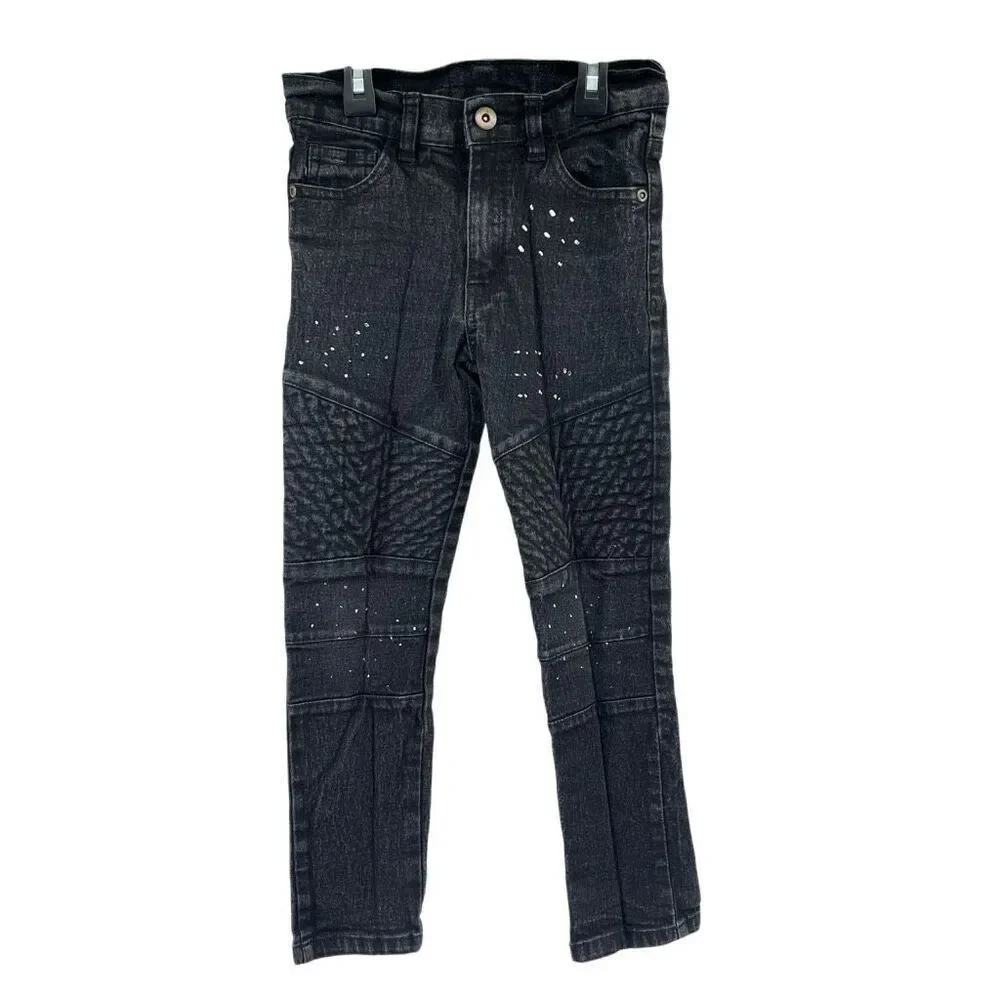 Quad Seven Boys Moto Jeans Size 6 Distressed Biker Faded Black Streetwear Denim
